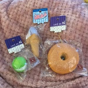 Squishy toy Cafe de N 3 keychains dessert bundle brand new in package donut cone